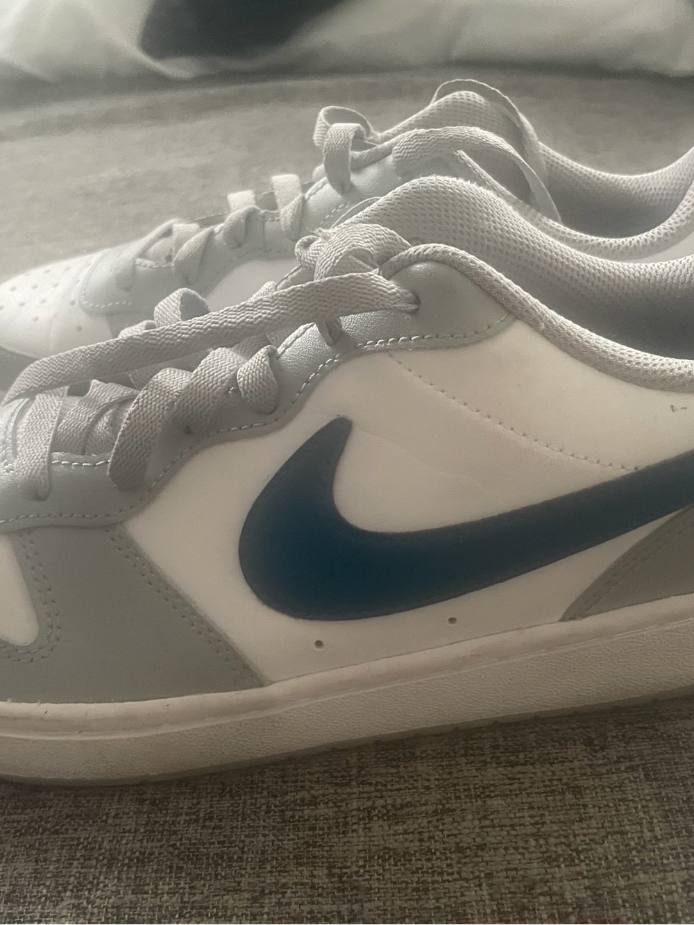 Nike Kid’s Low-Top Sneakers — White, Gray & Blue Swoosh - Picture 1 of 4
